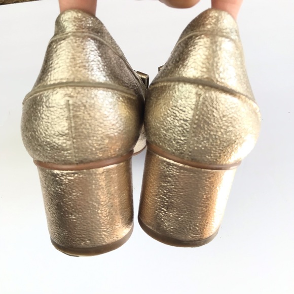 Franco Sarto Lauryn Gold Chunky Heel Loafers - Picture 6 of 8